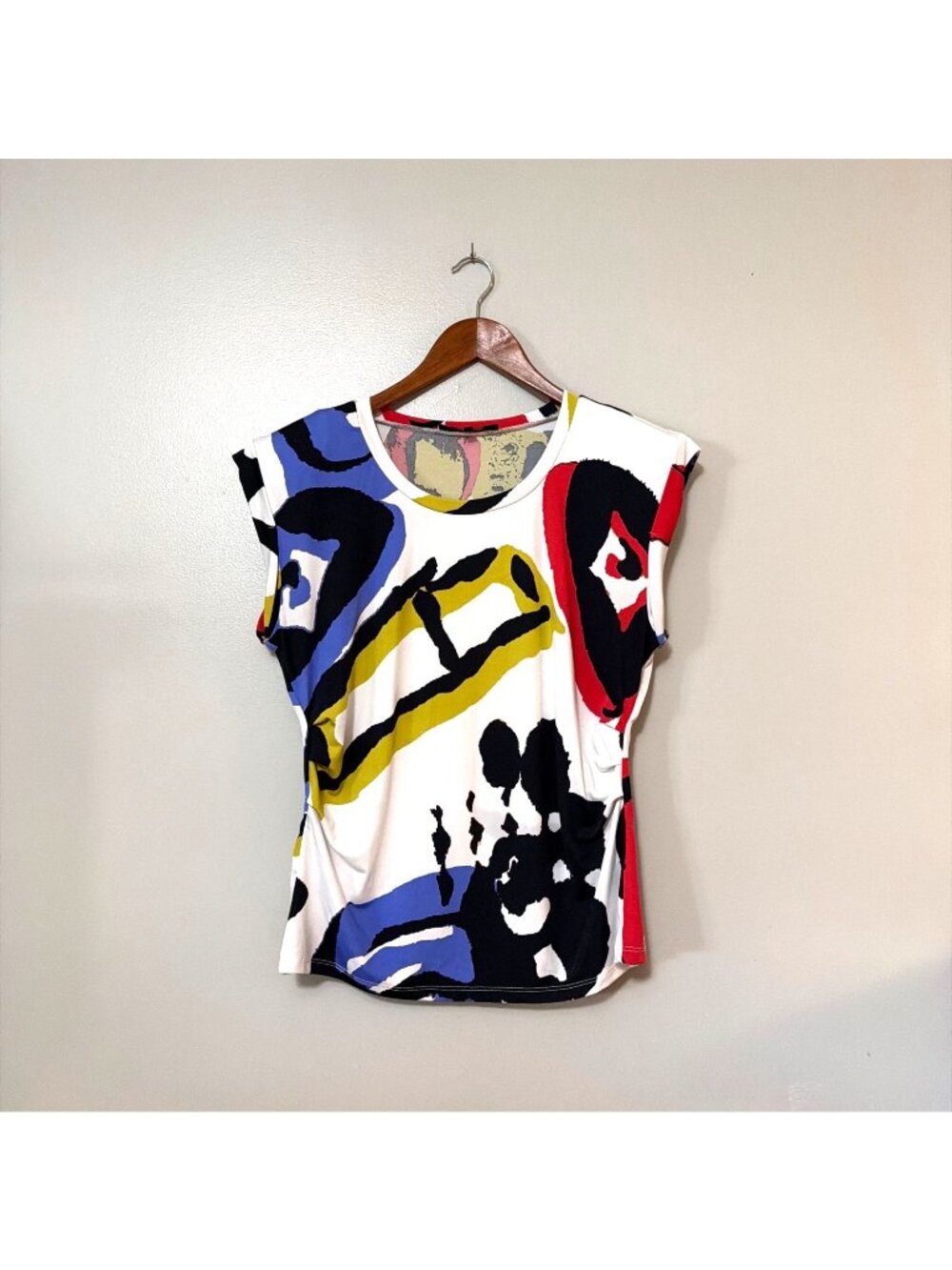 Rachel Roy Abstract Print Cap Sleeve Top M Multicolor Shoulderpads